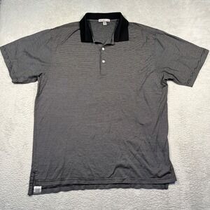 Peter Millar Polo Shirt Striped Golf‎ Casual Short Sleeve Black L 100% Cotton